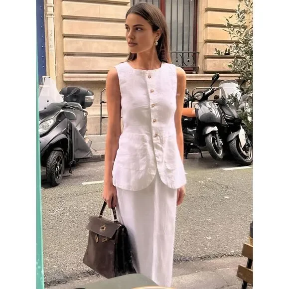 Commense Cotton Blends‎ Skirt Set white size S/4 - Picture 5 of 5